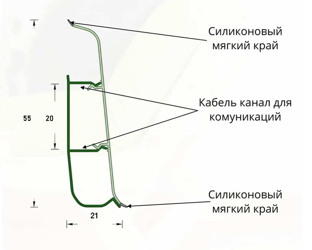 Плинтус со съемной панелью ПВХ Деконика ИДЕАЛ 55мм 2,2м. 211 Дуб рустик